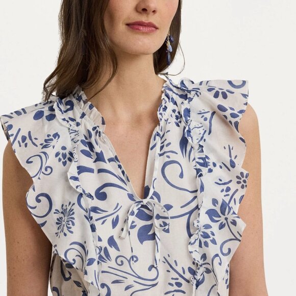 NWT Lauren Ralph Lauren Floral Cotton Voile Tiered Maxi Dress, blue & white sz 2 - Picture 2 of 8